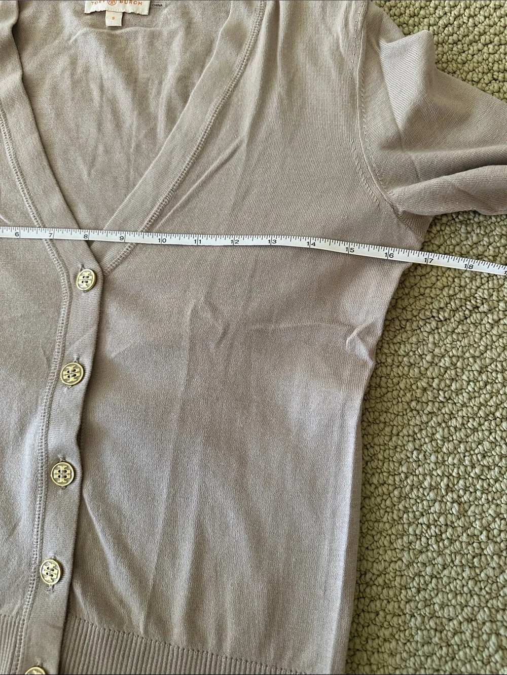 Tory Burch Dusty Taupe Button-Front V-Neck Cardigan - Picture 4 of 5